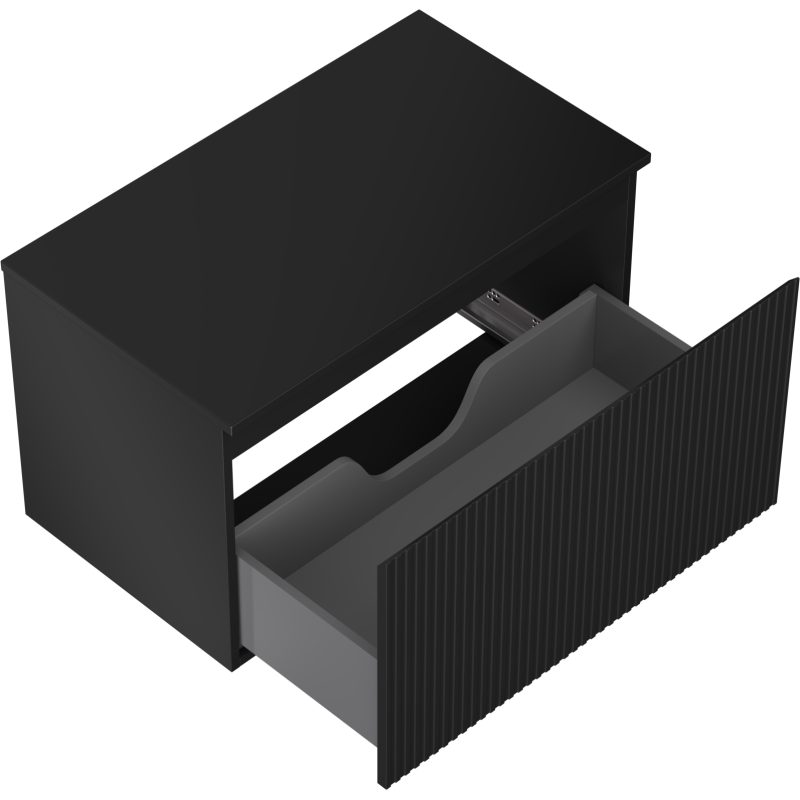 Mexen Rivel 80 cm bathroom cabinet with countertop, 1 drawer, fluted, matte black - 91A20-08047-1-BFC71