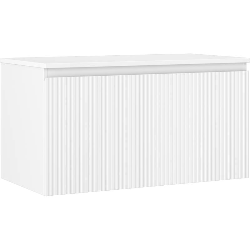 Mexen Rivel 90 cm Bathroom Cabinet with Countertop, 1 Drawer, Fluted, Matte White - 91A20-09047-1-BFC01