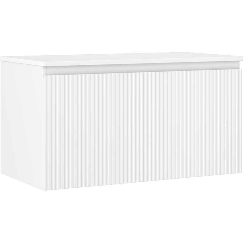 Mexen Rivel bathroom cabinet under-sink 90 cm with countertop, 1 drawer, fluted, white matte - 91A20-09047-1-BFC01