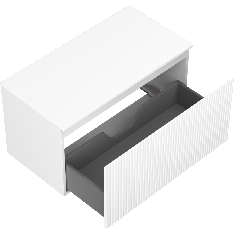 Mexen Rivel bathroom cabinet under-sink 90 cm with countertop, 1 drawer, fluted, white matte - 91A20-09047-1-BFC01