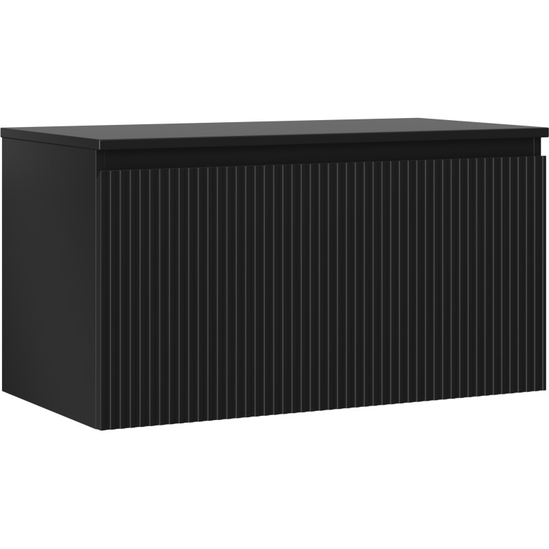 Mexen Rivel 90 cm Bathroom Vanity Cabinet with Countertop, 1 Drawer, Ribbed, Matte Black - 91A20-09047-1-BFC71