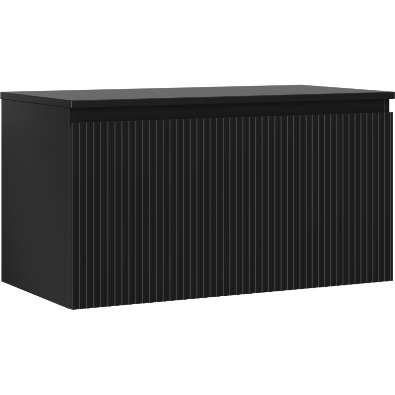 Mexen Rivel bathroom cabinet under a 90 cm countertop sink with a top, 1 drawer, grooved, black matte - 91A20-09047-1-BFC71