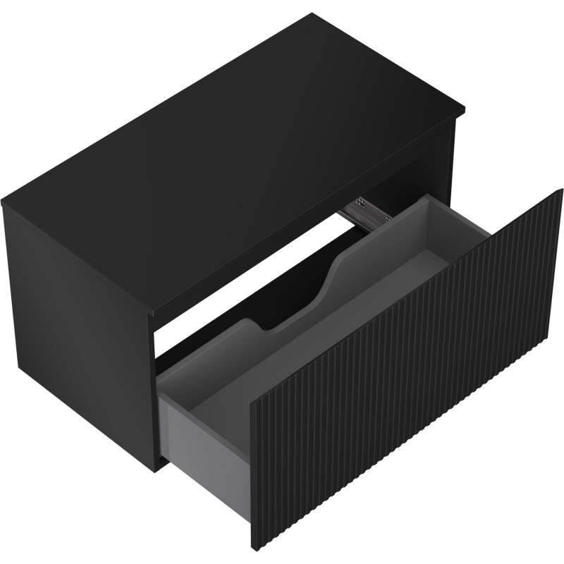 Mexen Rivel 90 cm Bathroom Vanity Cabinet with Countertop, 1 Drawer, Ribbed, Matte Black - 91A20-09047-1-BFC71