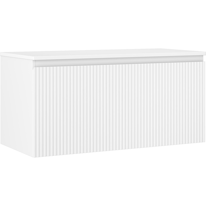Mexen Rivel bathroom cabinet under sink 100 cm with countertop, 1 drawer, grooved, white matte - 91A20-10047-1-BFC01