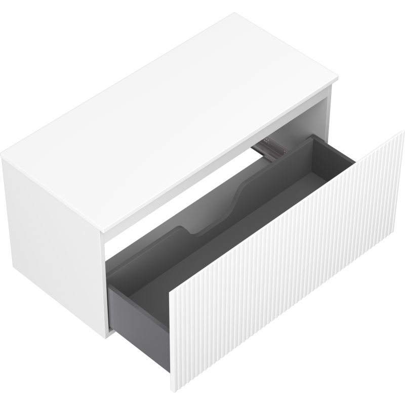Mexen Rivel bathroom cabinet under sink 100 cm with countertop, 1 drawer, grooved, matte white - 91A20-10047-1-BFC01