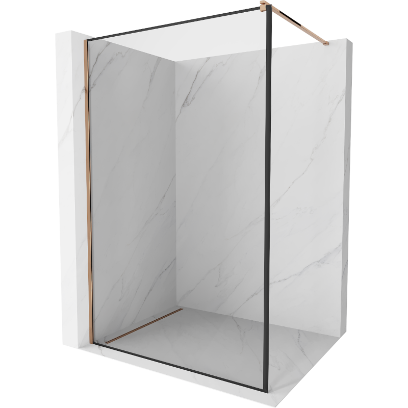 Mexen Kioto Walk-in Shower Screen 60 x 200 cm, Black Frame 8 mm, Rose Gold - 800-060-101-60-70