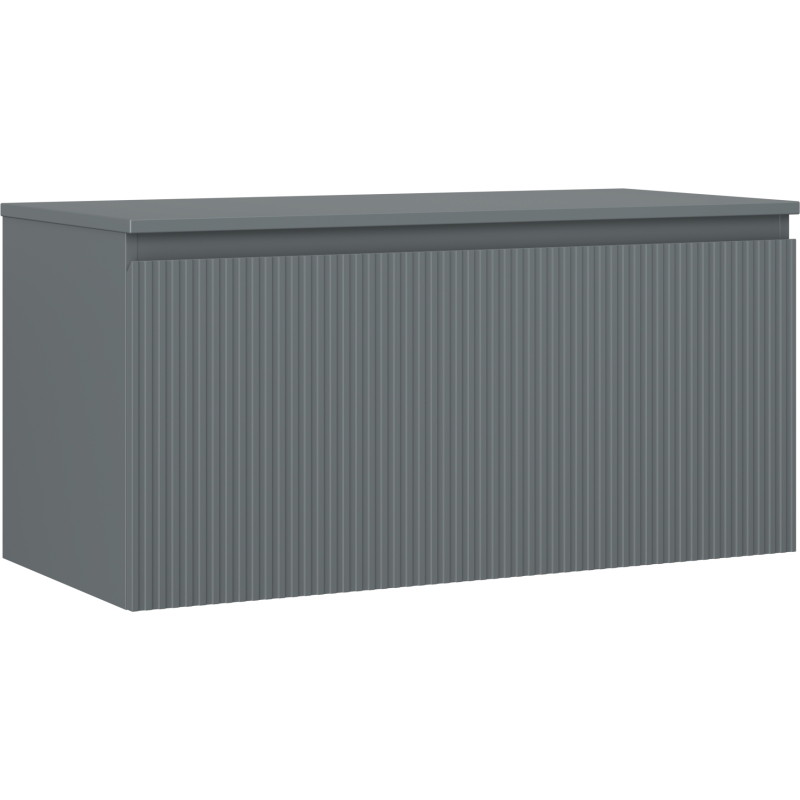 Mexen Rivel 100 cm Bathroom Vanity Cabinet with Countertop, 1 Drawer, Fluted, Matte Graphite - 91A20-10047-1-BFC66