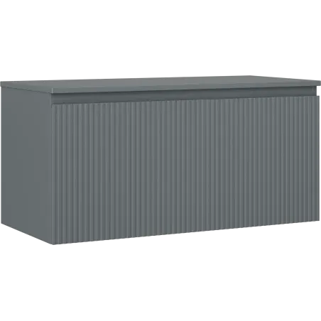 Mexen Rivel bathroom vanity unit 100 cm with countertop, 1 drawer, fluted, matte graphite - 91A20-10047-1-BFC66