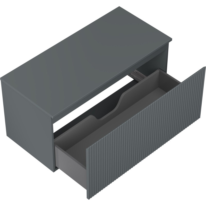 Mexen Rivel 100 cm Bathroom Vanity Cabinet with Countertop, 1 Drawer, Fluted, Matte Graphite - 91A20-10047-1-BFC66