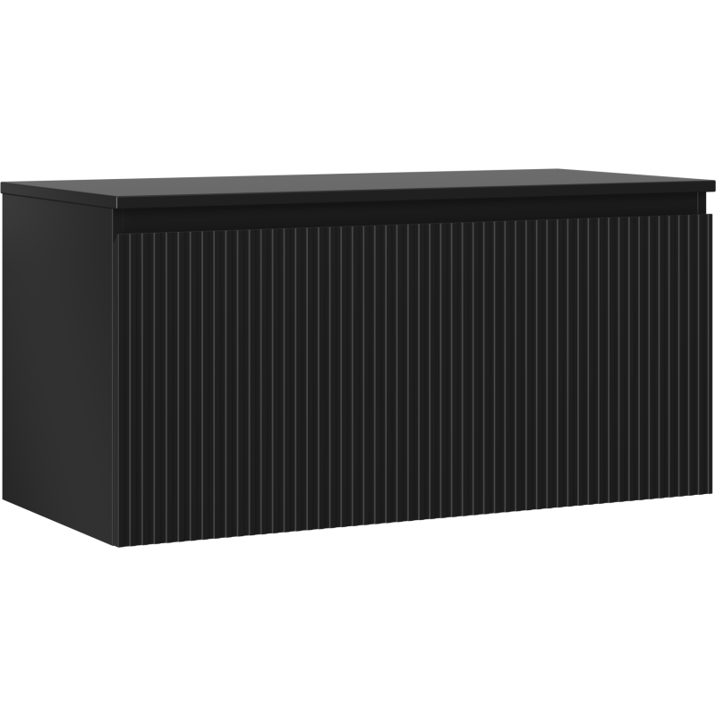 Mexen Rivel 100 cm Bathroom Cabinet with Countertop, 1 Drawer, Fluted, Matte Black - 91A20-10047-1-BFC71
