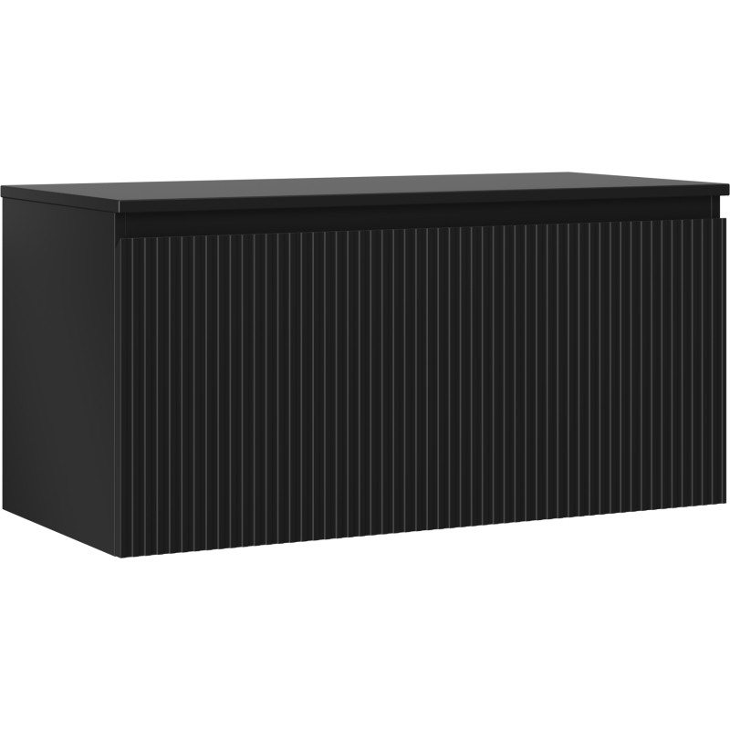 Mexen Rivel 100 cm Under-Sink Bathroom Cabinet with Countertop, 1 Drawer, Fluted, Matte Black - 91A20-10047-1-BFC71