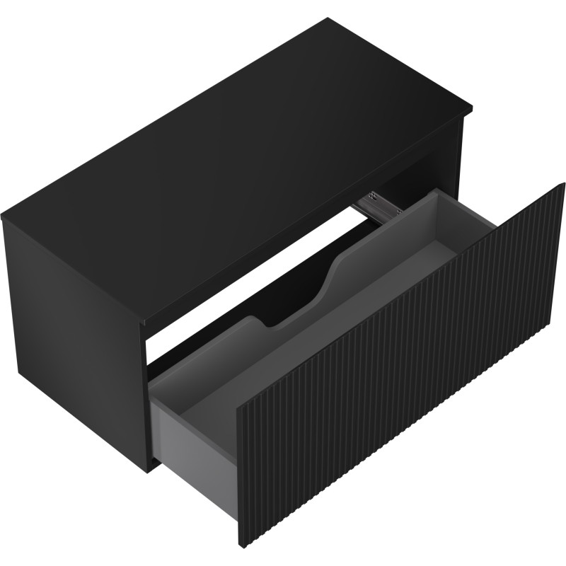 Mexen Rivel 100 cm Under-Sink Bathroom Cabinet with Countertop, 1 Drawer, Fluted, Matte Black - 91A20-10047-1-BFC71
