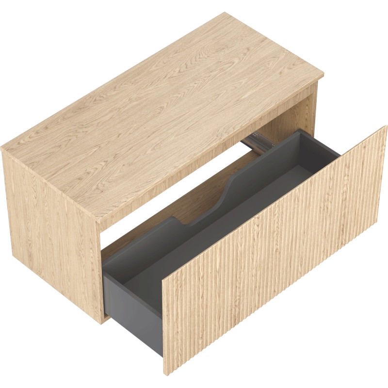 Mexen Rivel bathroom cabinet for under sink 100 cm with countertop, 1 drawer, fluted, oak - 91A20-10047-1-BFC81