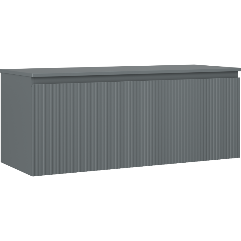 Mexen Rivel 120 cm Bathroom Cabinet with Countertop, 1 Drawer, Fluted, Matte Graphite - 91A20-12047-1-BFC66