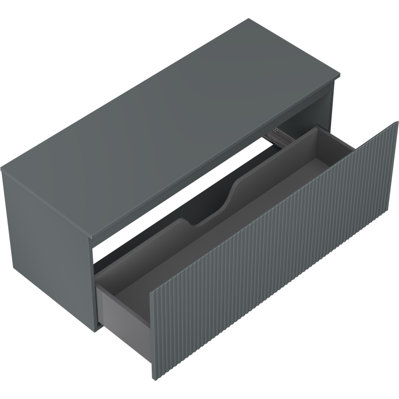 Mexen Rivel 120 cm Bathroom Cabinet with Countertop, 1 Drawer, Fluted, Matte Graphite - 91A20-12047-1-BFC66