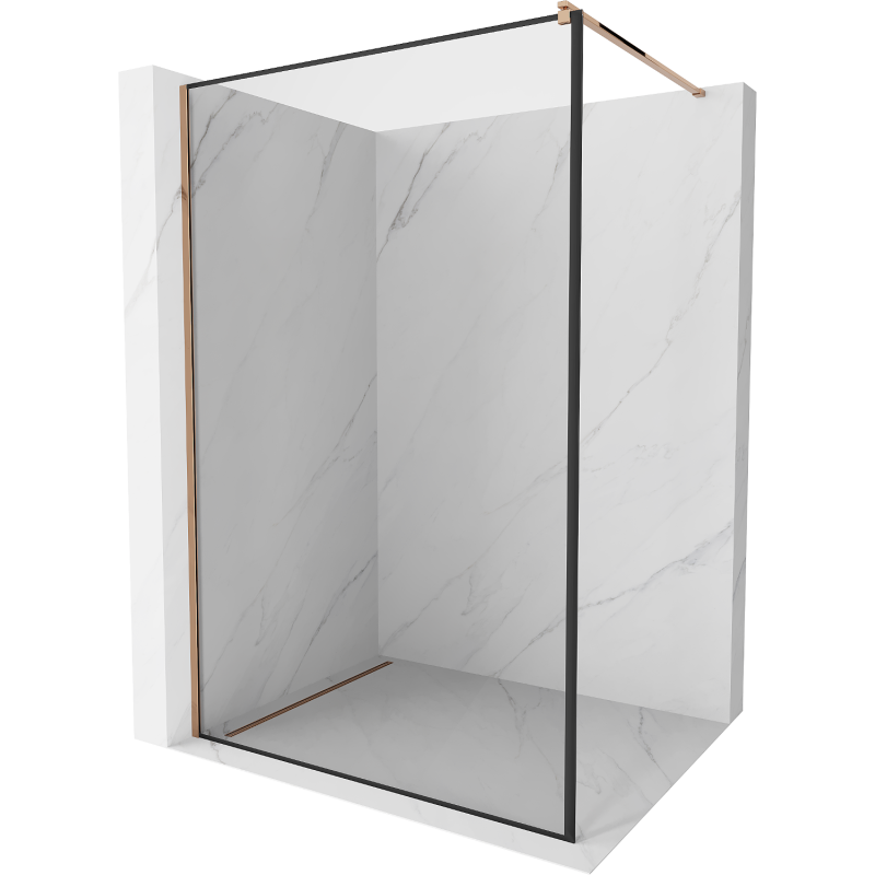 Mexen Kioto shower screen 130 x 200 cm, Transparent/Black pattern 8 mm, Rose gold - 800-130-101-60-70