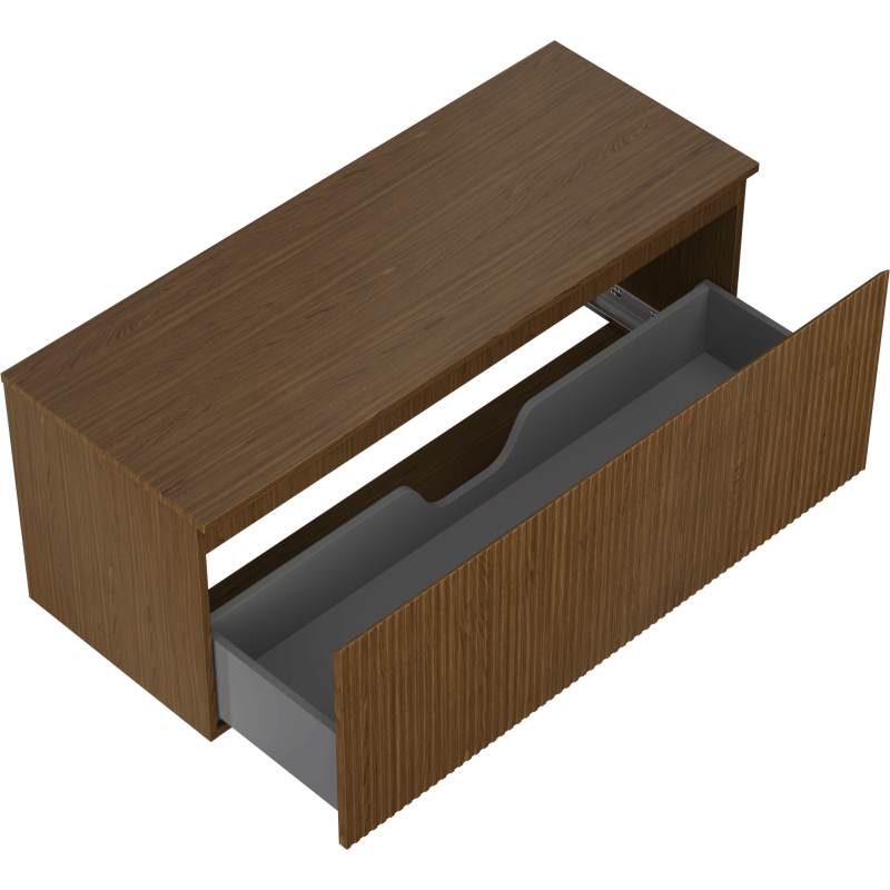 Mexen Rivel 120 cm bathroom cabinet with countertop, 1 drawer, fluted, walnut - 91A20-12047-1-BFC86
