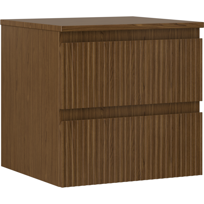 Mexen Rivel bathroom cabinet under sink 50 cm with countertop, 2 drawers, grooved, walnut - 91A20-05047-2-BFFC86
