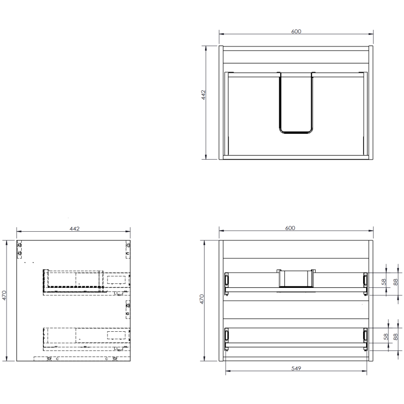 Mexen Rivel 60 cm Under-Sink Bathroom Cabinet with Countertop, 2 Drawers, Fluted, Matte Grey - 91A20-06047-2-BFFC62