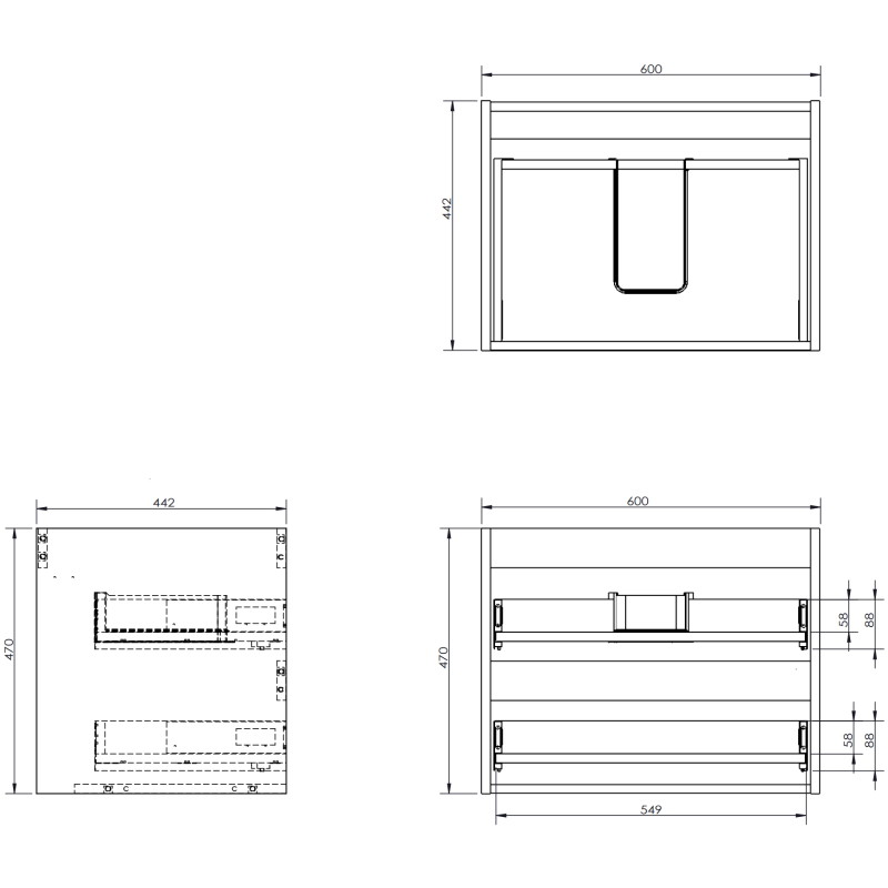 Mexen Rivel bathroom vanity cabinet 60 cm with countertop, 2 drawers, grooved, matte graphite - 91A20-06047-2-BFFC66