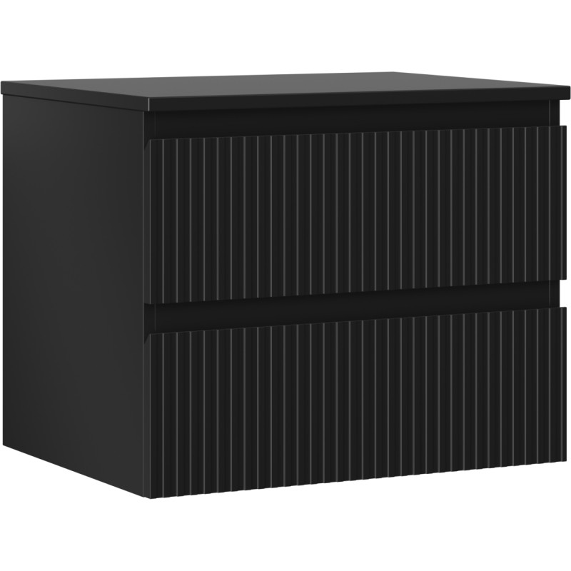 Mexen Rivel 60 cm Bathroom Sink Cabinet with Countertop, 2 Drawers, Grooved, Matte Black - 91A20-06047-2-BFFC71