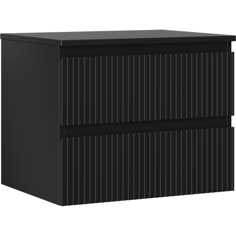 Mexen Rivel bathroom cabinet 60 cm with countertop, 2 drawers, fluted, black matte - 91A20-06047-2-BFFC71