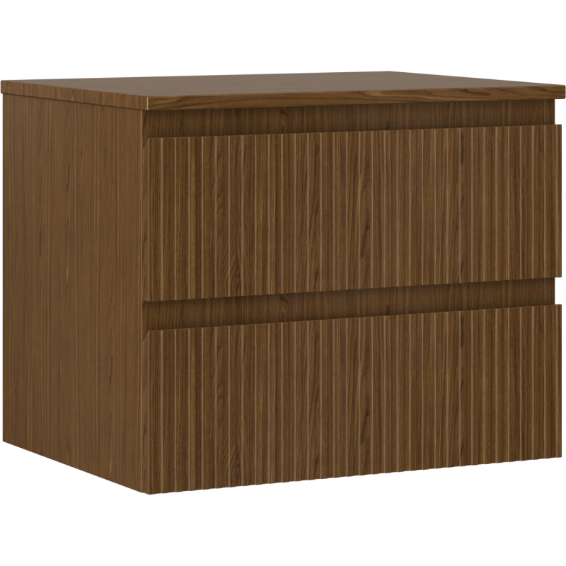 Mexen Rivel 60 cm Bathroom Cabinet with Countertop, 2 Drawers, Grooved, Walnut - 91A20-06047-2-BFFC86