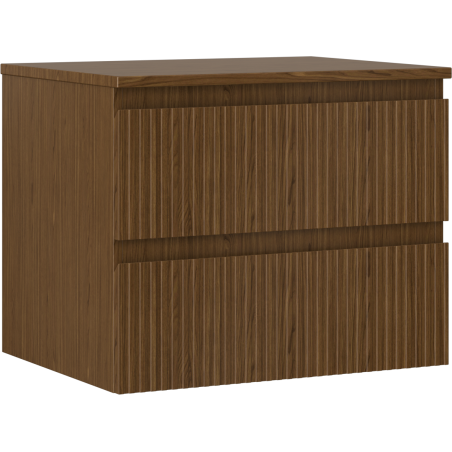 Mexen Rivel 60 cm Bathroom Cabinet with Countertop, 2 Drawers, Grooved, Walnut - 91A20-06047-2-BFFC86