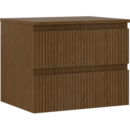 Mexen Rivel bathroom cabinet for washbasin 60 cm with countertop, 2 drawers, grooved, walnut - 91A20-06047-2-BFFC86