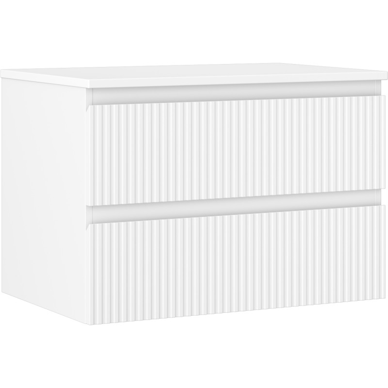 Mexen Rivel 70 cm bathroom vanity cabinet with countertop, 2 drawers, grooved, matte white - 91A20-07047-2-BFFC01