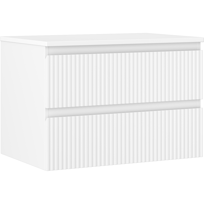 Mexen Rivel bathroom cabinet under sink 70 cm with countertop, 2 drawers, fluted, matte white - 91A20-07047-2-BFFC01