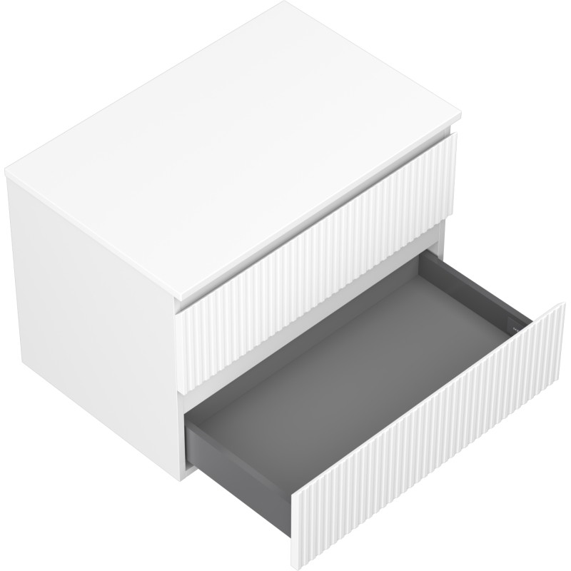 Mexen Rivel 70 cm bathroom vanity cabinet with countertop, 2 drawers, grooved, matte white - 91A20-07047-2-BFFC01