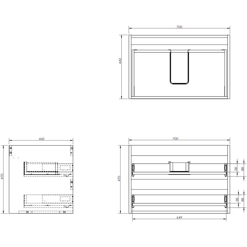 Mexen Rivel bathroom cabinet under the sink 70 cm with countertop, 2 drawers, grooved, black matt - 91A20-07047-2-BFFC71