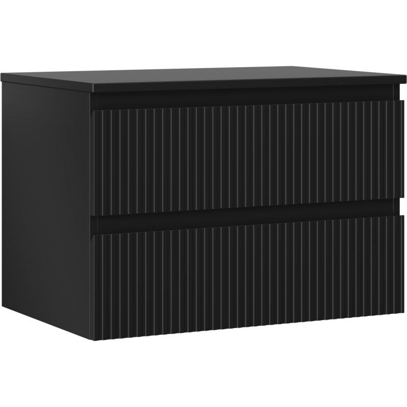 Mexen Rivel bathroom cabinet under sink 70 cm with countertop, 2 drawers, fluted, black matte - 91A20-07047-2-BFFC71