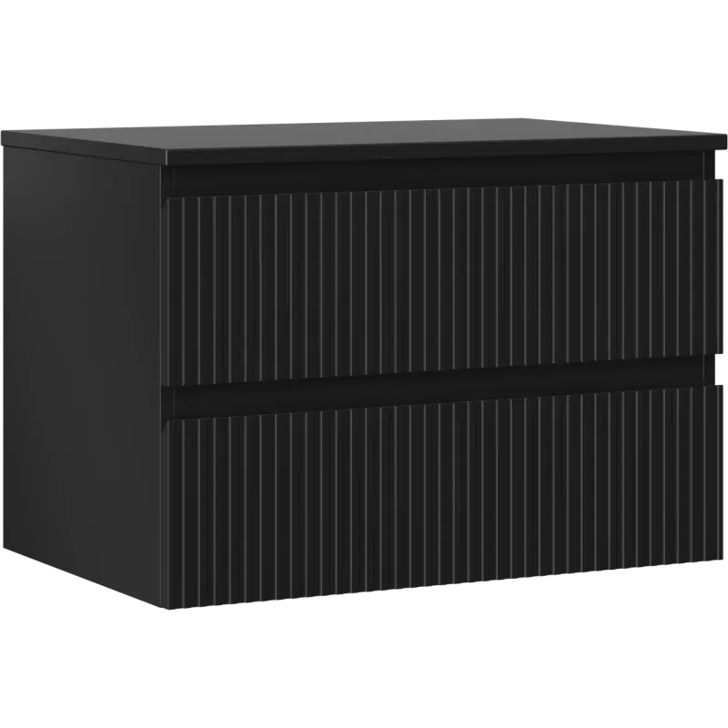 Mexen Rivel bathroom cabinet under the sink 70 cm with countertop, 2 drawers, grooved, black matt - 91A20-07047-2-BFFC71