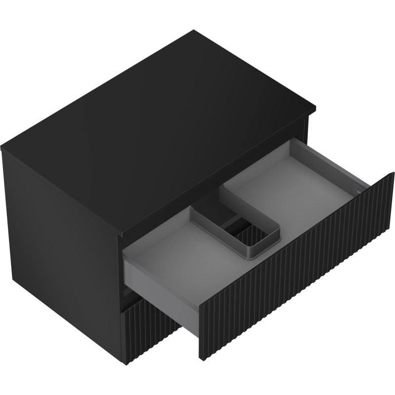 Mexen Rivel bathroom cabinet under the sink 70 cm with countertop, 2 drawers, grooved, black matt - 91A20-07047-2-BFFC71