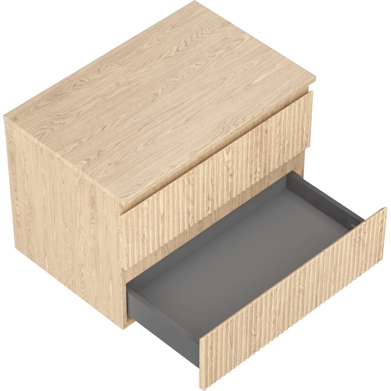 Mexen Rivel 70 cm Bathroom Cabinet with Countertop, 2 Drawers, Fluted, Oak - 91A20-07047-2-BFFC81