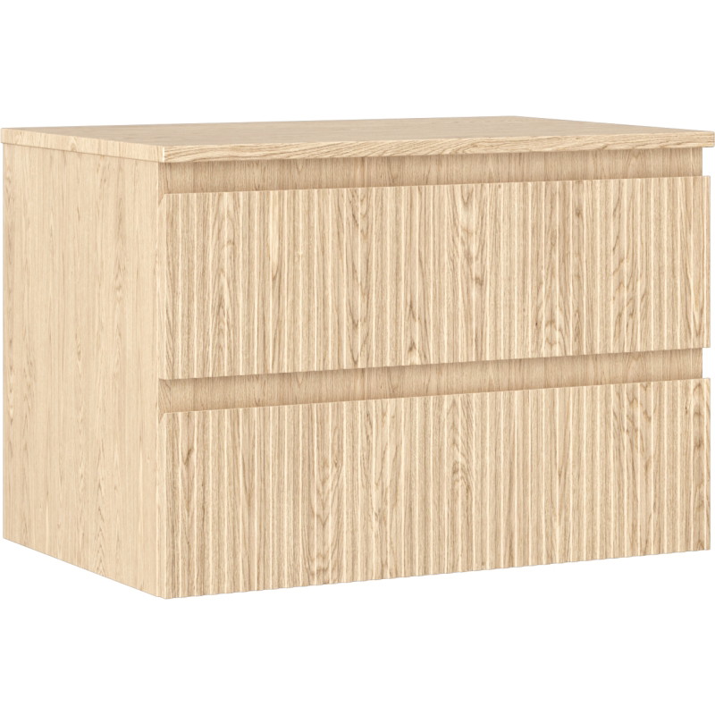 Mexen Rivel 70 cm Bathroom Cabinet with Countertop, 2 Drawers, Fluted, Oak - 91A20-07047-2-BFFC81