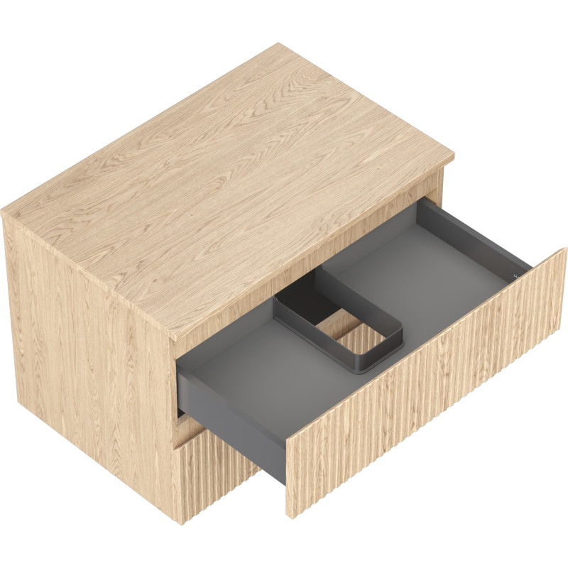 Mexen Rivel 70 cm Bathroom Cabinet with Countertop, 2 Drawers, Fluted, Oak - 91A20-07047-2-BFFC81
