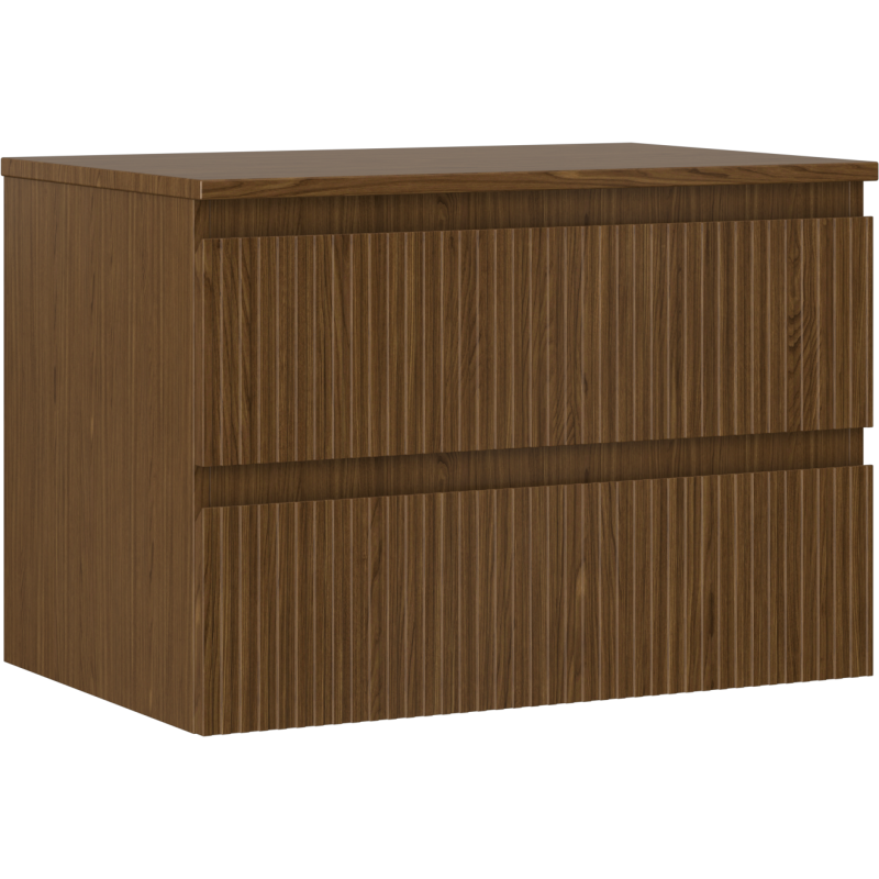 Mexen Rivel bathroom cabinet for washbasin 70 cm with countertop, 2 drawers, grooved, walnut - 91A20-07047-2-BFFC86