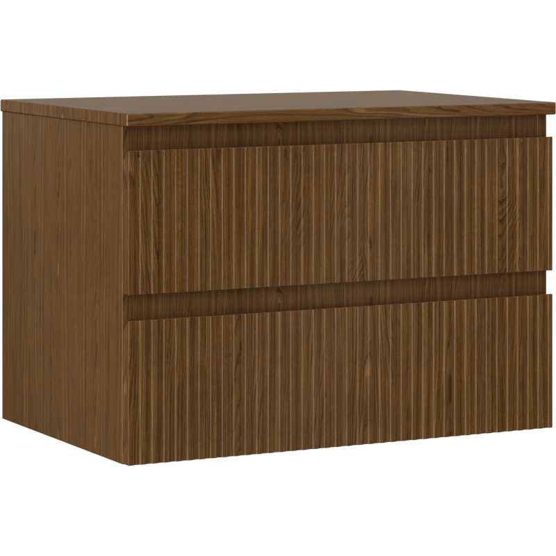 Mexen Rivel bathroom cabinet with countertop 70 cm, 2 drawers, grooved, walnut - 91A20-07047-2-BFFC86