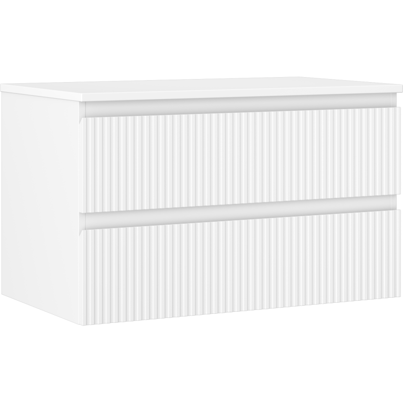 Mexen Rivel bathroom cabinet for washbasin 80 cm with countertop, 2 drawers, grooved, white matt - 91A20-08047-2-BFFC01