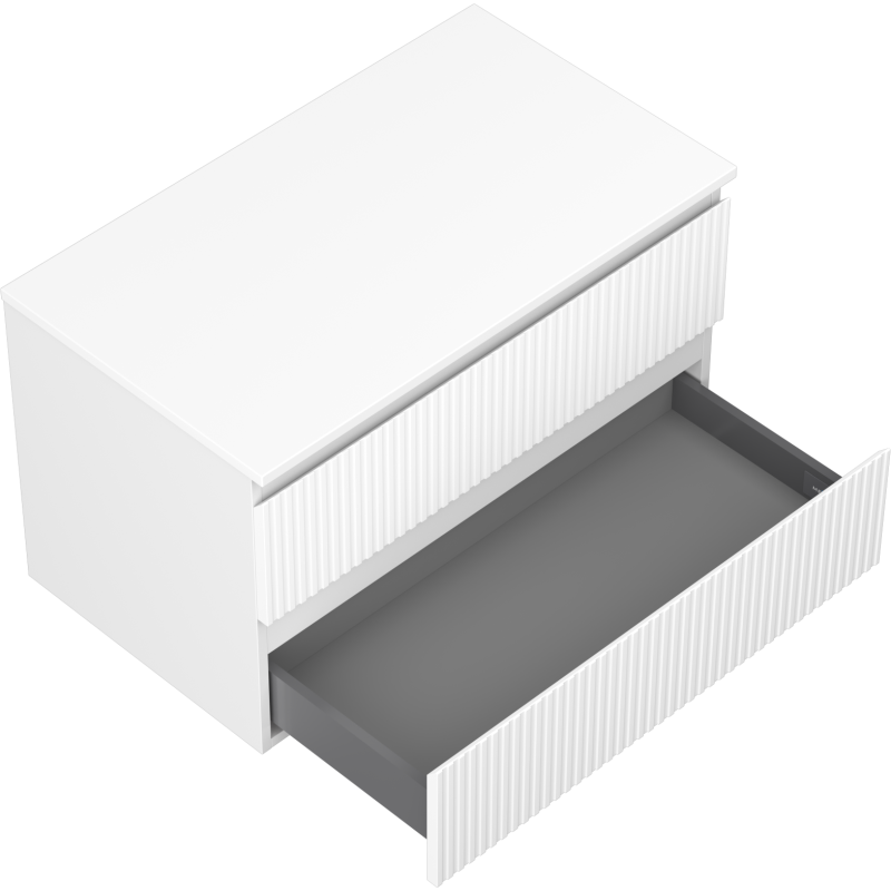 Mexen Rivel bathroom cabinet for washbasin 80 cm with countertop, 2 drawers, grooved, white matt - 91A20-08047-2-BFFC01