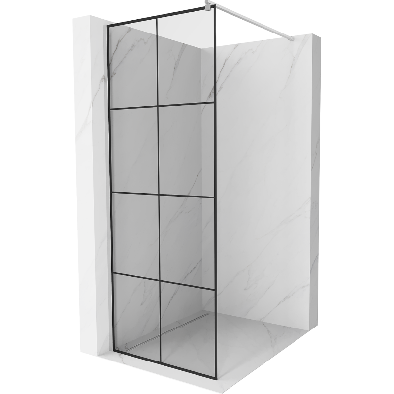 Mexen Kioto Walk-in Shower Wall 90 x 200 cm, Black Grid 8 mm, Chrome - 800-090-101-01-77