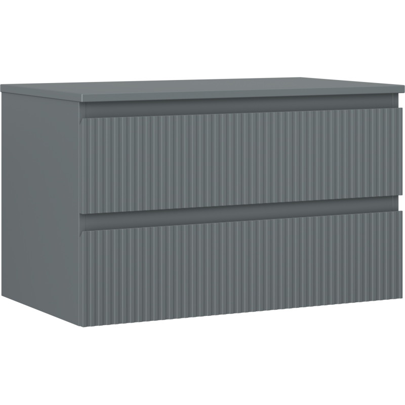 Mexen Rivel 80 cm Bathroom Cabinet Under Sink with Countertop, 2 Drawers, Grooved, Matte Graphite - 91A20-08047-2-BFFC66