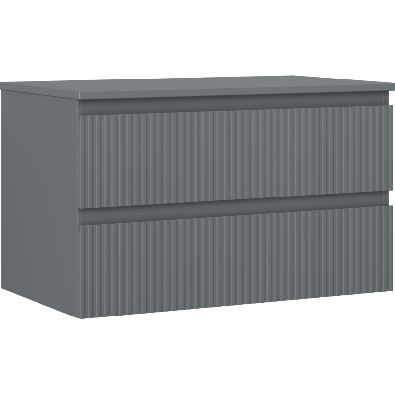 Mexen Rivel bathroom cabinet under sink 80 cm with countertop, 2 drawers, fluted, matte graphite - 91A20-08047-2-BFFC66
