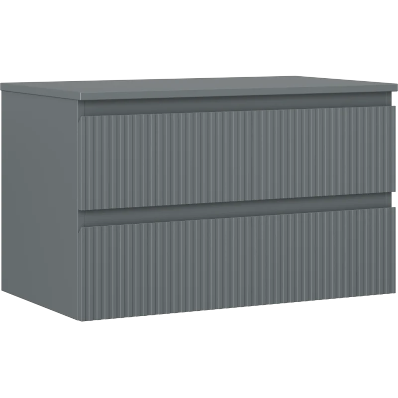 Mexen Rivel bathroom vanity unit 80 cm with countertop, 2 drawers, ribbed, matte graphite - 91A20-08047-2-BFFC66