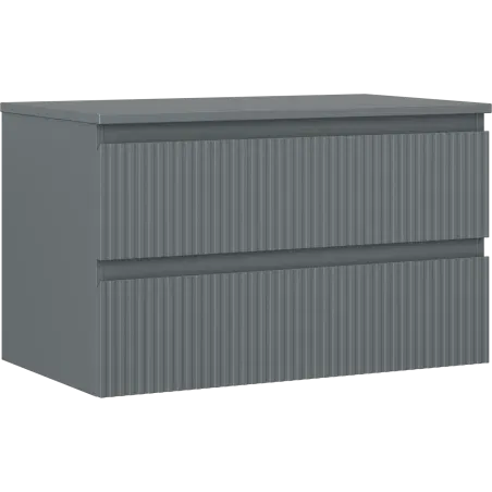 Mexen Rivel bathroom vanity unit 80 cm with countertop, 2 drawers, ribbed, matte graphite - 91A20-08047-2-BFFC66