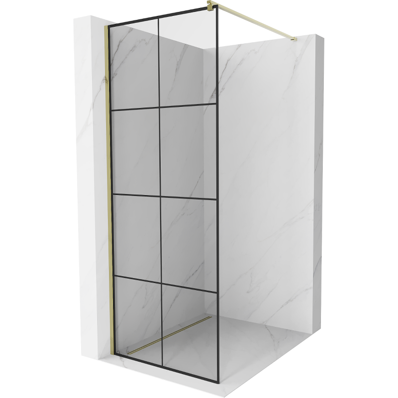 Mexen Kioto Walk-in Shower Wall 80 x 200 cm, Black Grid 8 mm, Gold - 800-080-101-50-77