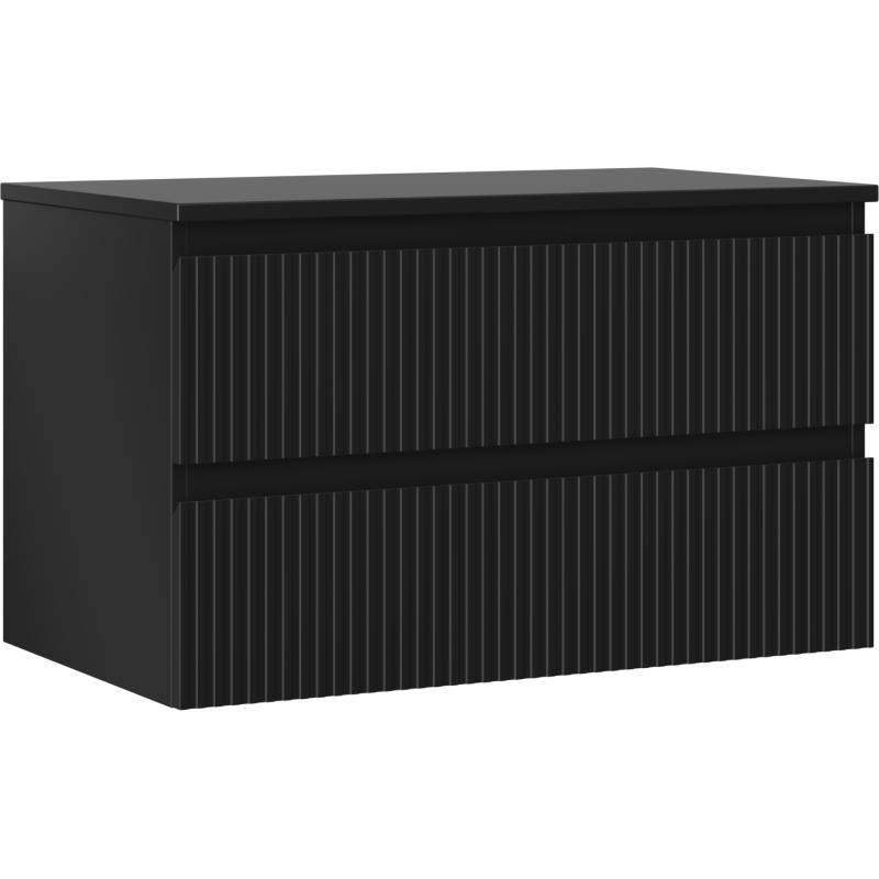 Mexen Rivel bathroom under-sink cabinet 80 cm with countertop, 2 drawers, fluted, black matte - 91A20-08047-2-BFFC71
